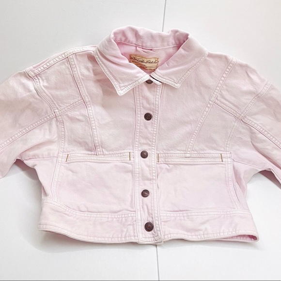 FREE PEOPLE — STAR CROSSED BOXY DENIM JACKET, LIGHT PINK SORBET, SIZE US XS - Picture 6 of 12